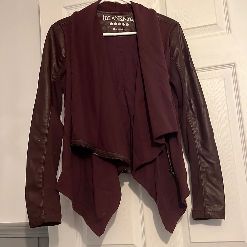 Burgundy open front blazer
